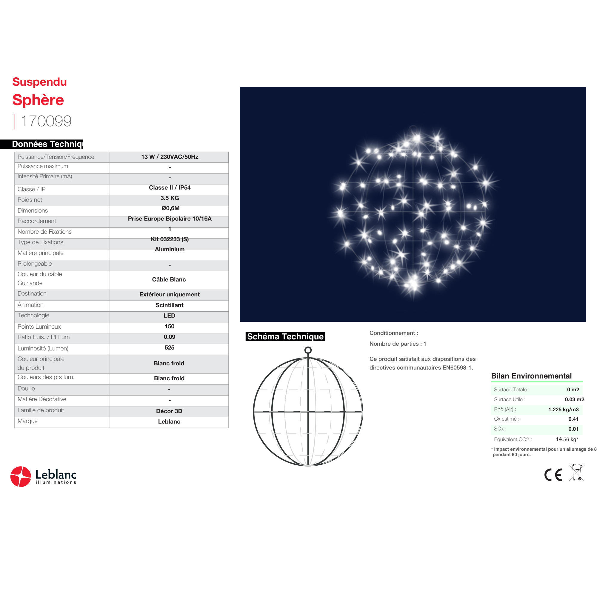 Décor de noël sphère 3D Ø0,6M